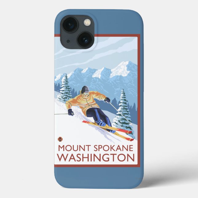 Funda De Case-Mate Para iPhone Esquiador de nieve cuesta abajo - Monte Spokane, (Reverso)