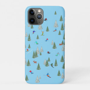 Funda Para iPhone 11 Pro Esquiadores Esquí Bajando Ilustración Azul Pálido
