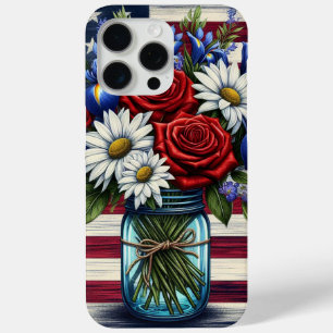 Funda Para iPhone 15 Pro Max Estados Unidos patriótico, florido y afligido