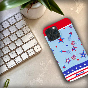 Funda Para iPhone 13 Pro Max Estados Unidos Patriótico Rojo Estrellas Azules Ro