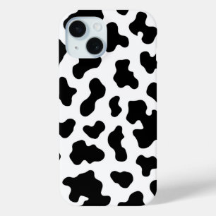 Funda Para iPhone 15 Estampa de Cuero de Vaca Negro y Blanco