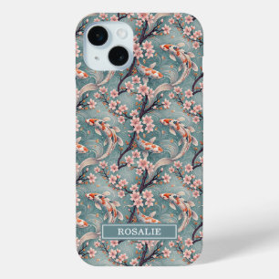 Funda Para iPhone 15 Mini Estampa Monogramada de Koi Japonés Sakura