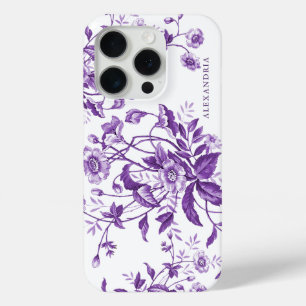 Funda Para iPhone 15 Pro Estampa Toile Francesa Floral Púrpura Vintage Mode