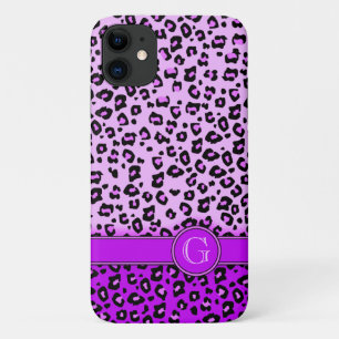 Funda Para iPhone 11 Estampado de animal de leopardo monograma morado