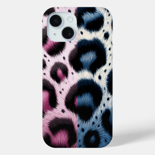 Funda Para iPhone 15 Estampado de animal de piel de leopardo rosa y azu