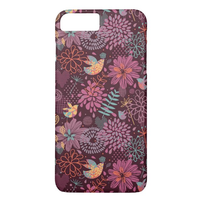 Funda De Case-Mate Para iPhone Estampado de flores abstracto con los pájaros (Reverso)
