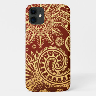 Funda Para iPhone 11 Estampado de flores abstracto del rojo y del oro