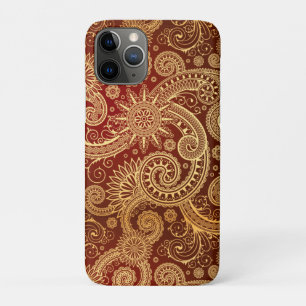 Funda Para iPhone 11 Pro Estampado de flores abstracto del rojo y del oro