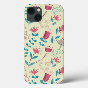 title_seo2 Estampado de flores con los gatos del dibujo