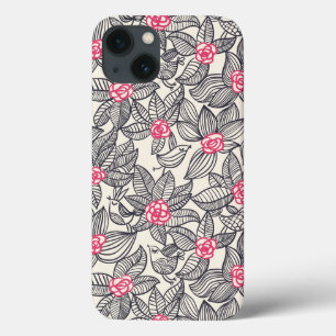 Funda Para iPhone 13 Estampado de flores con los pájaros del dibujo