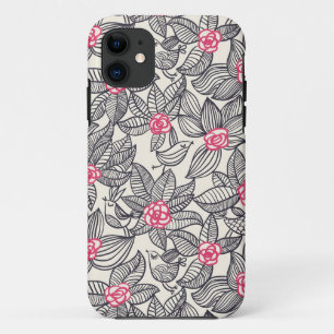 Funda Para iPhone 11 Estampado de flores con los pájaros del dibujo