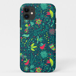 Funda Para iPhone 11 Estampado de flores con los pájaros del dibujo