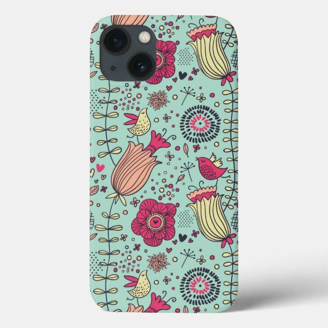 Funda De Case-Mate Para iPhone Estampado de flores del dibujo animado con los (Reverso)