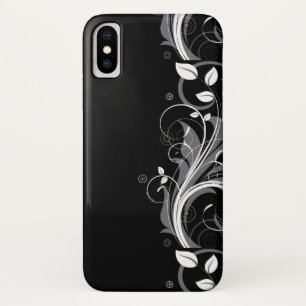 Funda Para iPhone X Estampado de flores gris en negro