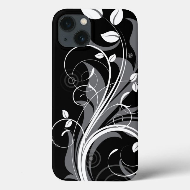 Funda De Case-Mate Para iPhone Estampado de flores gris en negro (Reverso)