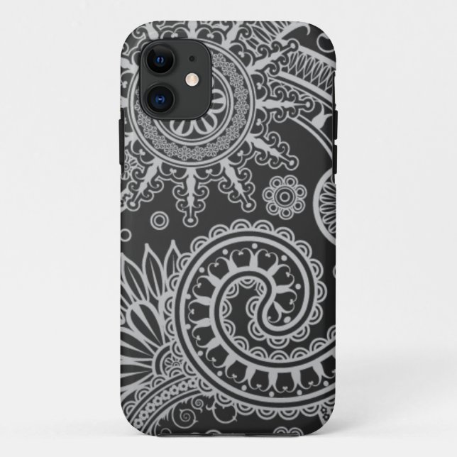 Funda De Case-Mate Para iPhone Estampado de flores negro y gris abstracto (Reverso)