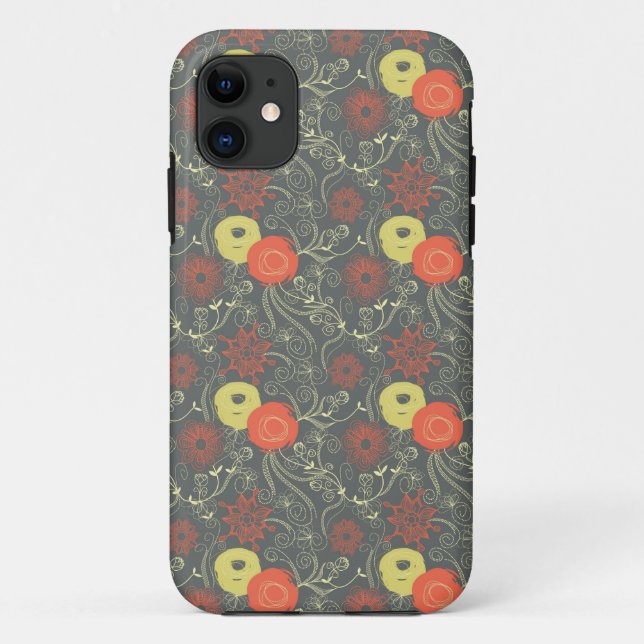 Funda De Case-Mate Para iPhone Estampado de flores retro (Reverso)