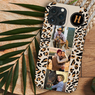 Funda Para iPhone 13 Pro Max Estampado de leopardo 3 Fotos cuadradas Monograma 