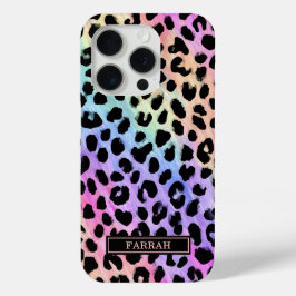 Funda Para iPhone 15 Pro Estampado de leopardo arcoíris pastel monogramado