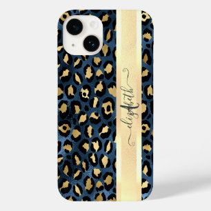 Funda Para iPhone 14 De Case-Mate Estampado de Leopardo Azul Monograma Dorado