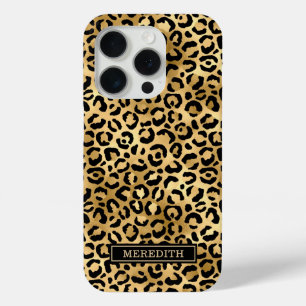 Funda Para iPhone 15 Pro Estampado de leopardo con lámina dorada Monogramad