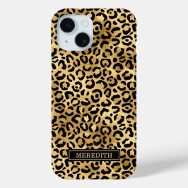 Funda Para iPhone 15 Estampado de leopardo con lámina dorada Monogramad