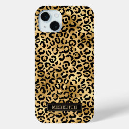 Funda Para iPhone 15 Mini Estampado de leopardo con lámina dorada y monogram