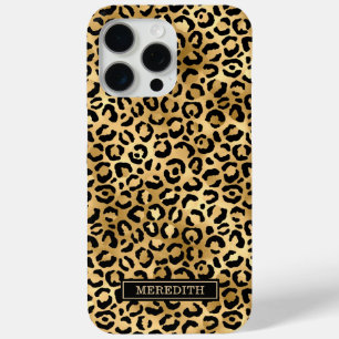 Funda Para iPhone 15 Pro Max Estampado de leopardo en lámina de oro Monogramado