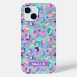 Funda Para iPhone 15 Estampado de leopardo iridiscente acuático monogra