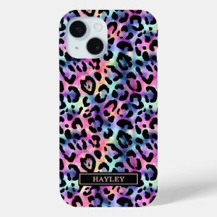 Funda Para iPhone 15 Estampado de leopardo iridiscente monogramado