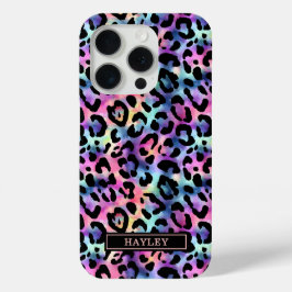 Funda Para iPhone 15 Pro Estampado de leopardo iridiscente monogramado