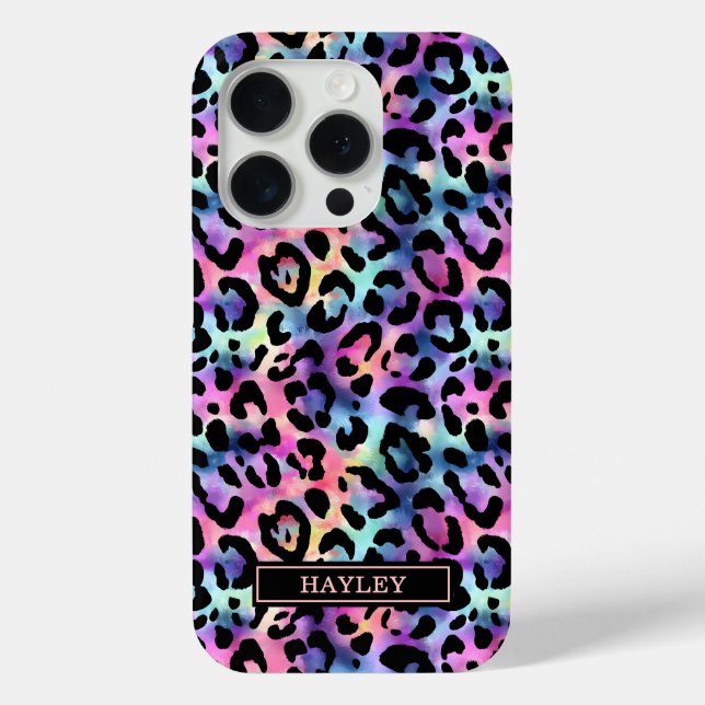 Funda De Case-Mate Para iPhone Estampado de leopardo iridiscente monogramado (Reverso )