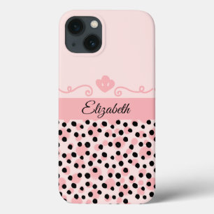 Funda Para iPhone 13 Estampado de leopardo negro rosa Monograma Tendanc