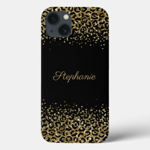 Funda Para iPhone 13 Estampado de leopardo negro y dorado con superposi