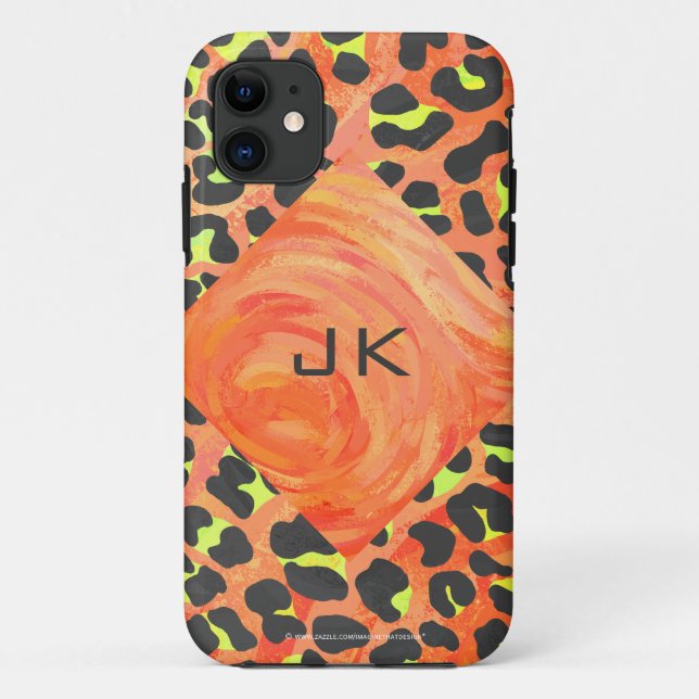 Funda De Case-Mate Para iPhone Estampado de Monograma de Leopardo Naranja y Amari (Reverso)