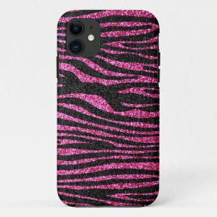 Funda Para iPhone 11 Estampado de zebra rosado y negro bling (falso