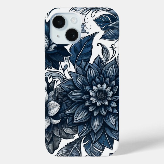 Funda De Case-Mate Para iPhone Estampado floral bohemio azul y blanco (Reverso )