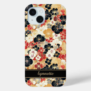 Funda Para iPhone 15 Estampado Floral Dorado Japonés con Monograma