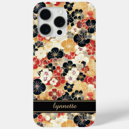 Funda Para iPhone 15 Pro Max Estampado Floral Dorado Japonés Monogramado