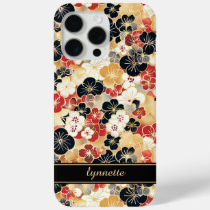 Funda Para iPhone 15 Pro Max Estampado Floral Dorado Japonés Monogramado