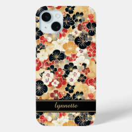 Funda Para iPhone 15 Mini Estampado Floral Dorado Japonés Monogramado