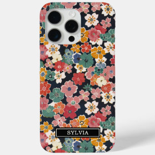 Funda Para iPhone 15 Pro Max Estampado Floral Japonés Colorido con Monograma