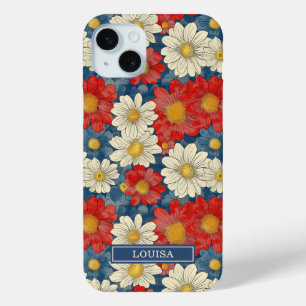 Funda Para iPhone 15 Mini Estampado floral rojo japonés monogramado