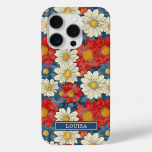 Funda Para iPhone 15 Pro Estampado floral rojo japonés monogramado