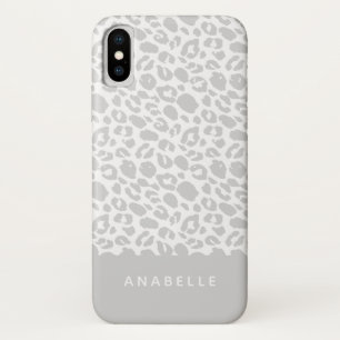 Funda Para iPhone X Estampado leopardo animal gris y blanco pálido