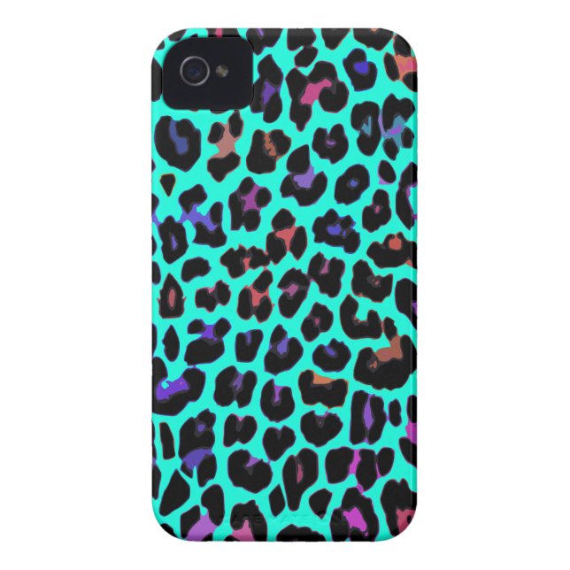 Funda De Case-Mate Para iPhone Estampado leopardo del estallido de la turquesa (Atrás)