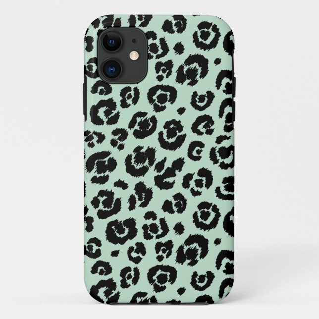 Funda De Case-Mate Para iPhone Estampado leopardo negro de la verde menta (Reverso)