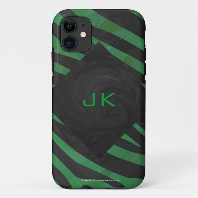 Funda De Case-Mate Para iPhone Estampado Monograma de Cebra Negro y Verde (Reverso)