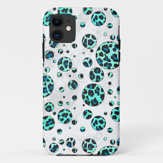 Funda De Case-Mate Para iPhone Estampado negro y azul turquesa de leopardo (Reverso)