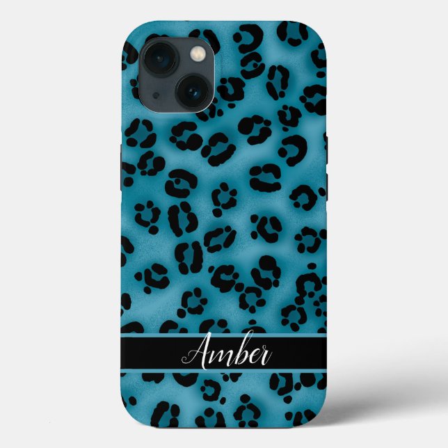 Funda De Case-Mate Para iPhone Estampado Personalizado de Leopardo Negro Azul (Reverso )